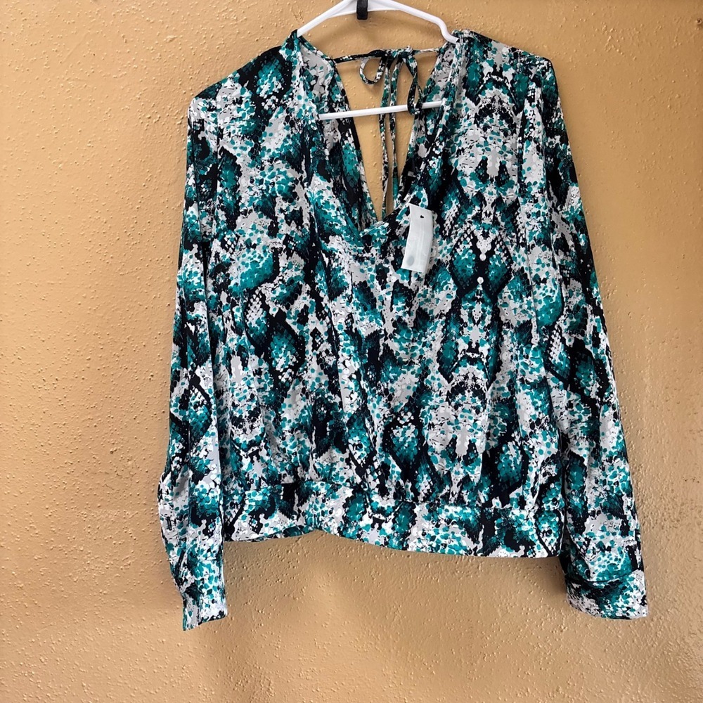 Gabrielle Union New York Company Women's Snake Print Tie Back Blouse Size L